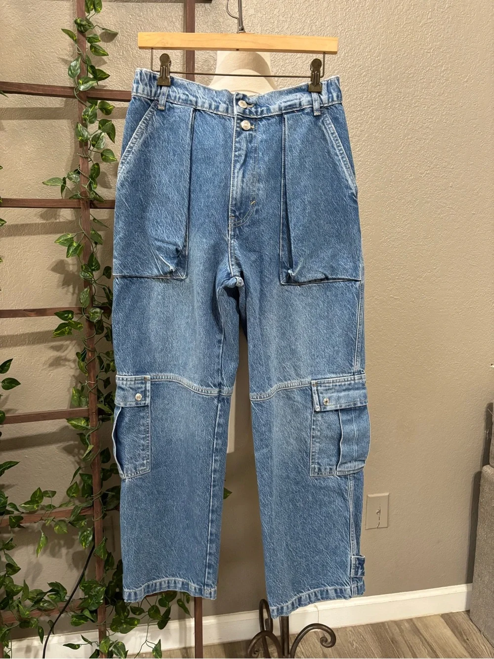 Free People Marx Slouchy Cargo Blue 28